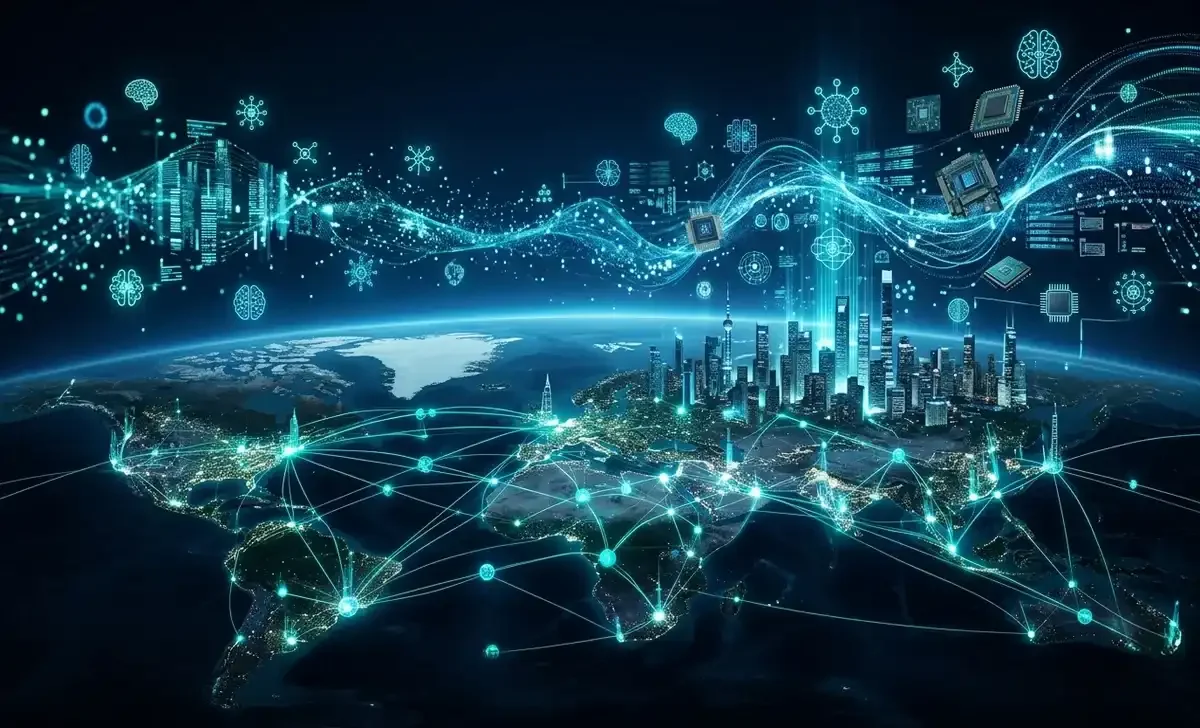 AI demand growth showing neural network and chip technology in 2025