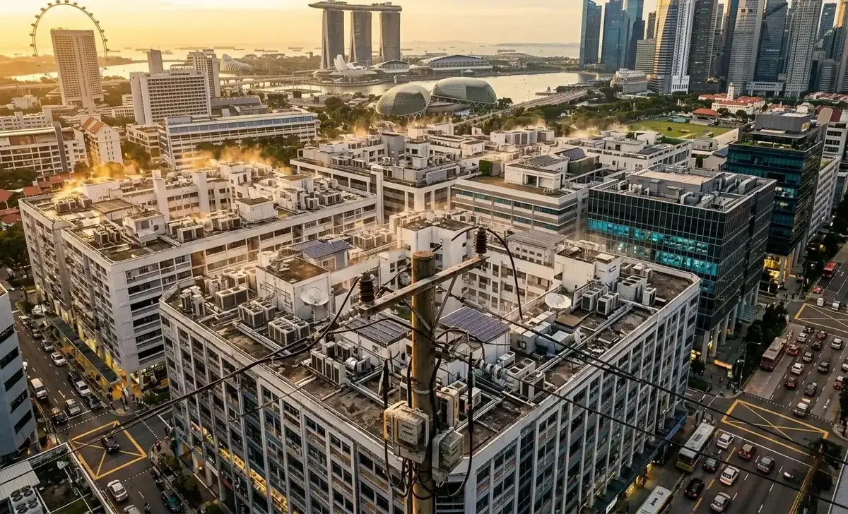 Singapore air conditioning units on rooftop during energy crisis